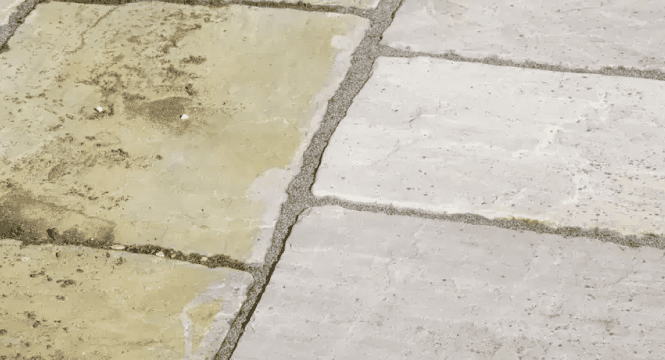 Before and after of outdoor patio cleaning service delivered by Neptune.