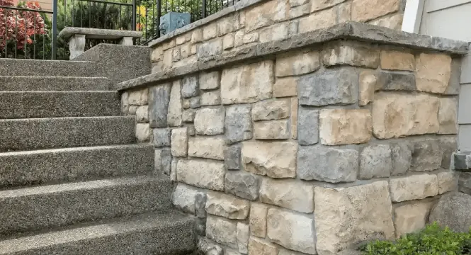Stone wall and steps after cleaning